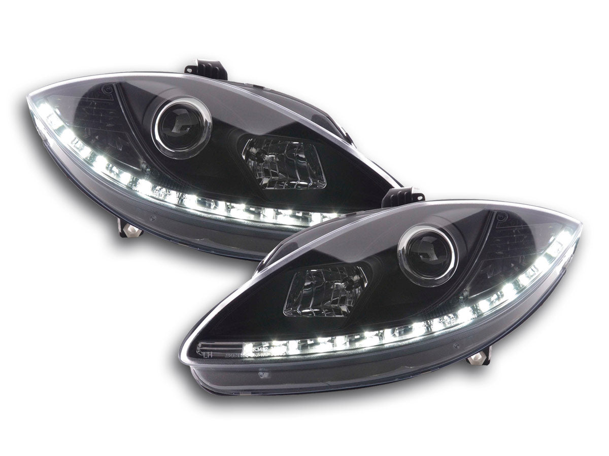 Scheinwerfer Set Daylight LED Tagfahrlicht Seat Leon 1P 09- schwarz Scheinwerfer Set Daylight LED Tagfahrlicht Seat Leon 1P 09- schwarz